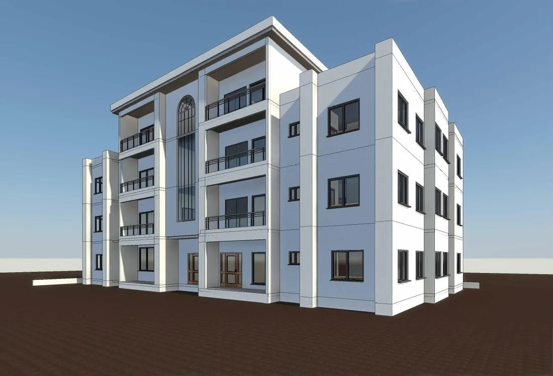 Four-storey apartment block, side view