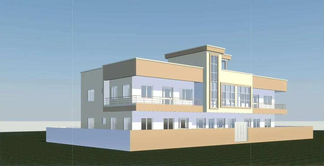 Walled two-storey apartment compound